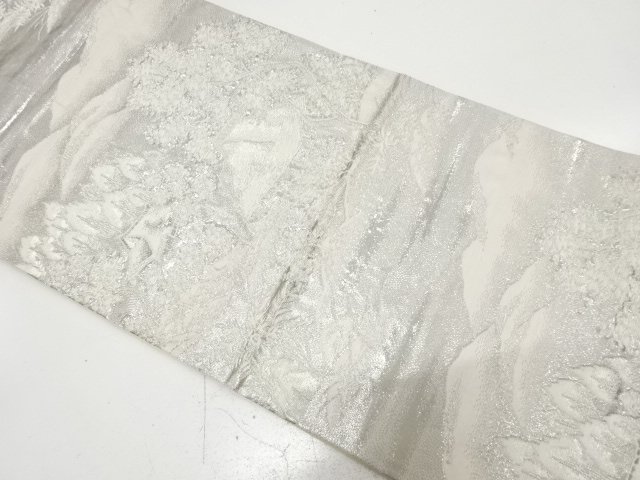 JAPANESE FUKURO OBI / PLATINUM​ FOIL / WOVEN CENERY OF COUNTRYSIDE